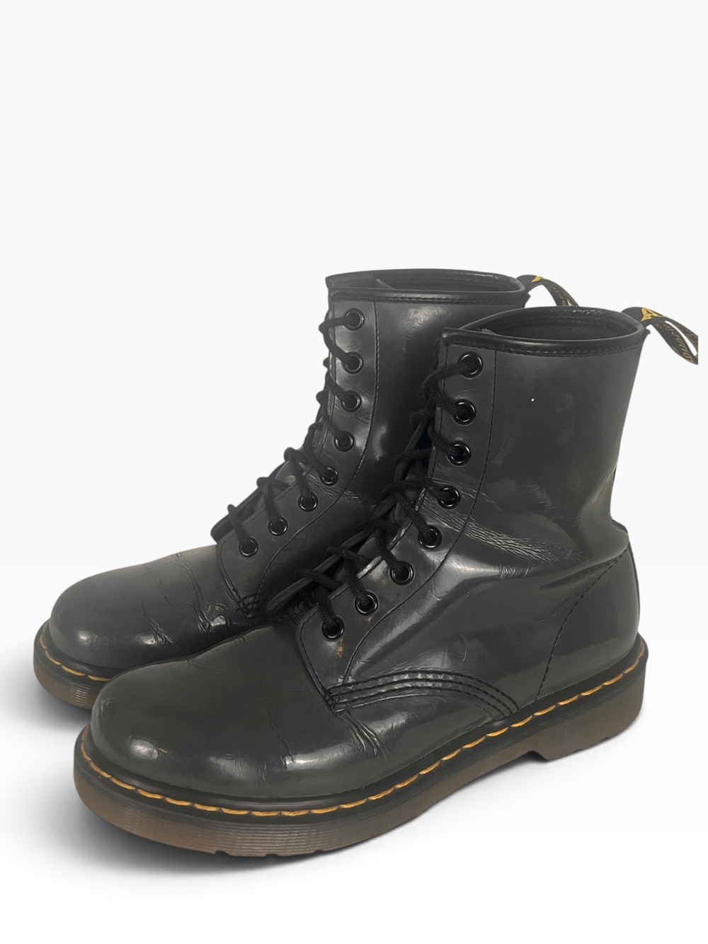 Dr Martens Grey Patent Leather Combat Boots 1460 Womens 8 Classic Punk Goth